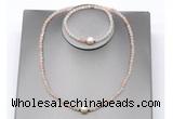 CFN621 4mm faceted round pink aventurine & potato white freshwater pearl jewelry set