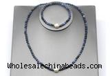 CFN644 4mm faceted round dumortierite & potato white freshwater pearl jewelry set