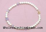 CFN704 9mm - 10mm potato white freshwater pearl & lavender amethyst necklace