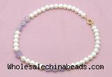 CFN706 9mm - 10mm potato white freshwater pearl & lavender amethyst necklace