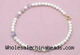 CFN707 9mm - 10mm potato white freshwater pearl & lavender amethyst necklace