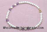 CFN712 9mm - 10mm potato white freshwater pearl & amethyst necklace