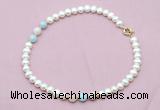 CFN717 9mm - 10mm potato white freshwater pearl & morganite necklace