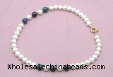 CFN744 9mm - 10mm potato white freshwater pearl & dumortierite necklace