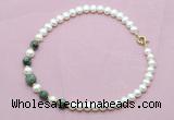 CFN746 9mm - 10mm potato white freshwater pearl & African turquoise necklace