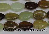 CFW120 15.5 inches 10*14mm flat teardrop flower jade gemstone beads