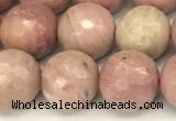 CFW61 15 inches 8mm faceted round pink wooden jasper beads