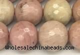 CFW62 15 inches 10mm faceted round pink wooden jasper beads