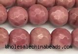 CFW65 15 inches 6mm faceted round pink wooden jasper beads