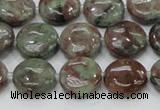 CGA59 15.5 inches 14mm flat round red green garnet gemstone beads