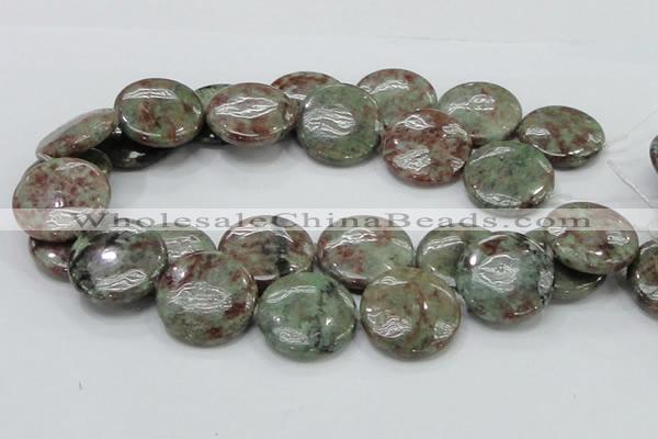 CGA61 15.5 inches 30mm flat round red green garnet gemstone beads