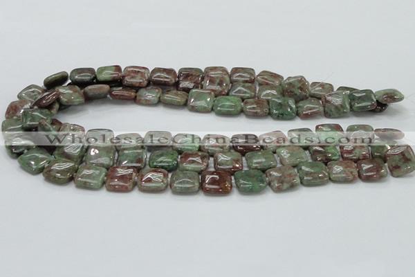 CGA63 15.5 inches 12*12mm square red green garnet gemstone beads