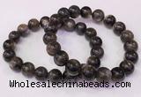 CGB4557 7.5 inches 10mm - 11mm round black sunstone beaded bracelets