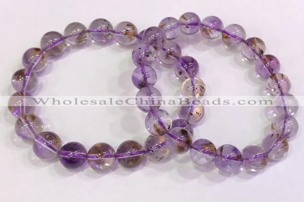 CGB4668 10mm - 11mm round purple phantom quartz beaded bracelets