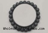 CGB5069 6mm, 8mm round black lava beads stretchy bracelets