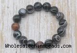 CGB5339 10mm, 12mm round black banded agate beads stretchy bracelets