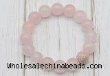 CGB5651 10mm, 12mm rose quartz beads with zircon ball charm bracelets