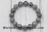 CGB5680 10mm, 12mm snowflake obsidian beads with zircon ball charm bracelets