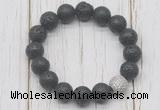 CGB5681 10mm, 12mm black lava beads with zircon ball charm bracelets