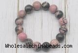 CGB5694 10mm, 12mm rhodonite beads with zircon ball charm bracelets