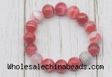 CGB5707 10mm, 12mm red banded agate beads with zircon ball charm bracelets