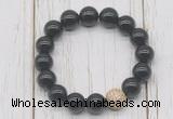 CGB5724 10mm, 12mm black agate beads with zircon ball charm bracelets