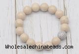 CGB5730 10mm, 12mm white fossil jasper beads with zircon ball charm bracelets