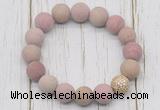 CGB5810 10mm, 12mm matte pink wooden jasper beads with zircon ball charm bracelets