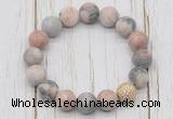 CGB5814 10mm, 12mm matte pink zebra jasper beads with zircon ball charm bracelets