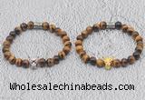 CGB6007 8mm round yellow tiger eye bracelet with leopard head for men