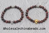 CGB6014 8mm round red tiger eye bracelet with leopard head for men