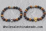 CGB6026 8mm round grade AA colorful tiger eye bracelet with leopard head for men