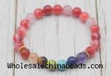 CGB6205 8mm red banded agate 7 chakra beaded mala stretchy bracelets