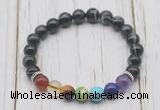 CGB6209 8mm black banded agate 7 chakra beaded mala stretchy bracelets