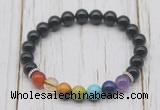 CGB6214 8mm black onyx 7 chakra beaded mala stretchy bracelets