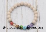 CGB6230 8mm white fossil jasper 7 chakra beaded mala stretchy bracelets