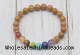 CGB6235 8mm wooden jasper 7 chakra beaded mala stretchy bracelets