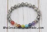 CGB6242 8mm dalmatian jasper 7 chakra beaded mala stretchy bracelets