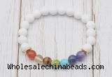 CGB6252 8mm white candy jade 7 chakra beaded mala stretchy bracelets