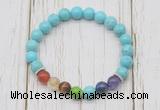 CGB6274 8mm blue howlite 7 chakra beaded mala stretchy bracelets