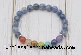 CGB6277 8mm blue spot stone 7 chakra beaded mala stretchy bracelets