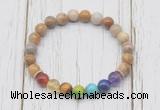 CGB6290 8mm fossil coral 7 chakra beaded mala stretchy bracelets