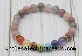 CGB6315 8mm purple strawberry quartz 7 chakra beaded mala stretchy bracelets