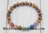 CGB6331 8mm yellow tiger eye 7 chakra beaded mala stretchy bracelets