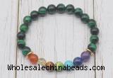 CGB6338 8mm green tiger eye 7 chakra beaded mala stretchy bracelets