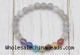 CGB6351 8mm grey banded agate 7 chakra beaded mala stretchy bracelets