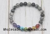 CGB6364 8mm black water jasper 7 chakra beaded mala stretchy bracelets