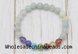 CGB6376 8mm aquamarine 7 chakra beaded mala stretchy bracelets