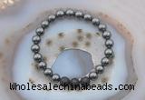 CGB6404 8mm round hematite & black lava beaded bracelets