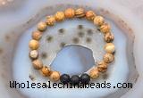 CGB6406 8mm round picture jasper & black lava beaded bracelets